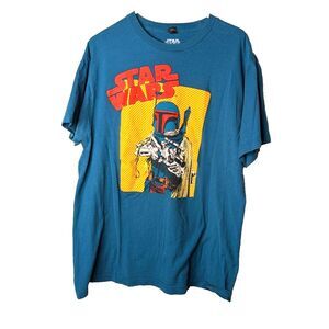 Star Wars Boba‎ Fett Short SleeveT Shirt Mens XL Blue Comic Graphic Print Space
